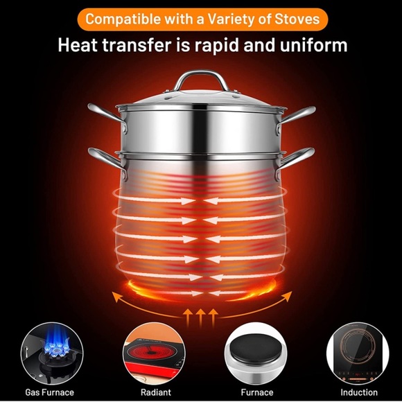 2-Layer Stainless Steel Steamer, 11” Cookware Steamer 15” x 11” x 13.5” - Picture 6 of 7